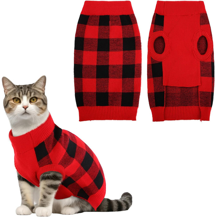 Пуловер для собак KATZINST, теплий флісовий пуловер для собак на Різдво, з візерунком, для Французького бульдога, Дакселя, Чихуахуа, Йоркшира (червоно-чорний, M)