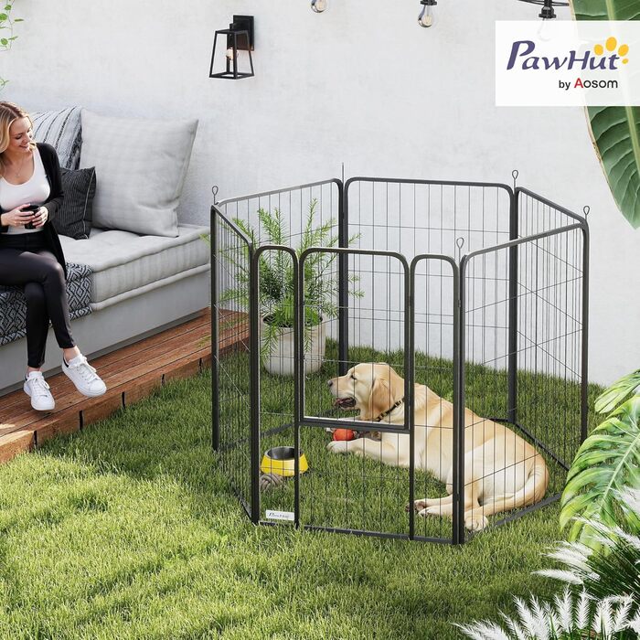 PawHut Клітка для цуценят та собак 6-ти кутова, з 6 грат, з дверцятами, захисний тент, 100 см, для дому та вулиці