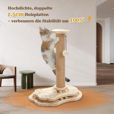 Інтерактивна іграшка для котів PETEPELA з подряпальним стовпчиком у формі ракети, коліщата з кульками, пір'їна, з масиву дерева, багатофункціональна