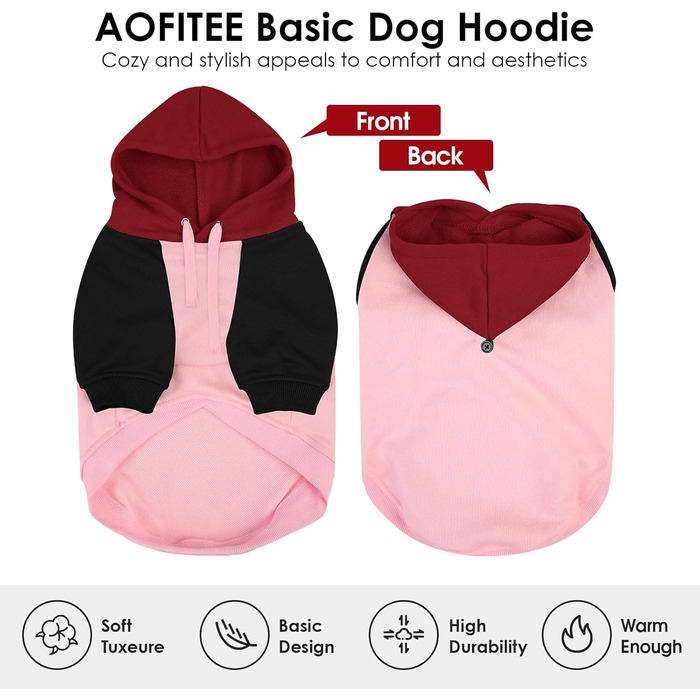 Теплий худі з капюшоном для великих собак AOFITEE, рожевий, розмір L. Ідеально для Boston Terrier, Mops та інших великих порід. Підходить для осені та зими.