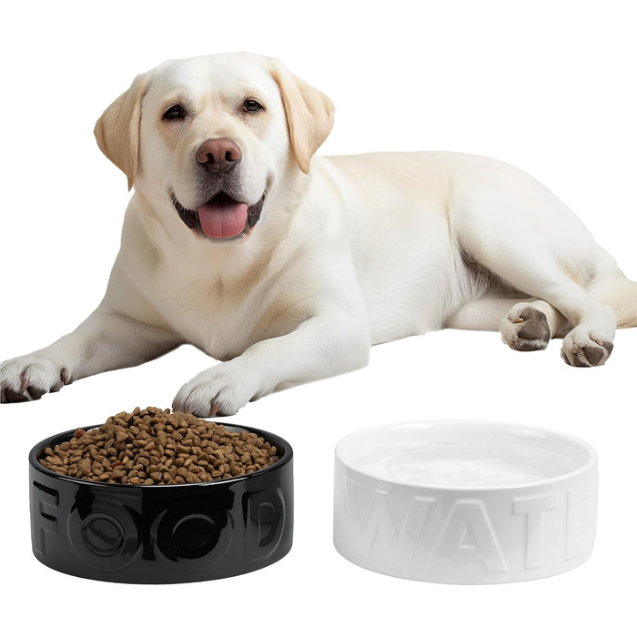 Набір мисок для собак Navaris (2 шт) з кераміки, чорно-білі, 700 мл, підходить для миття в посудомийній машині та використання в мікрохвильовці