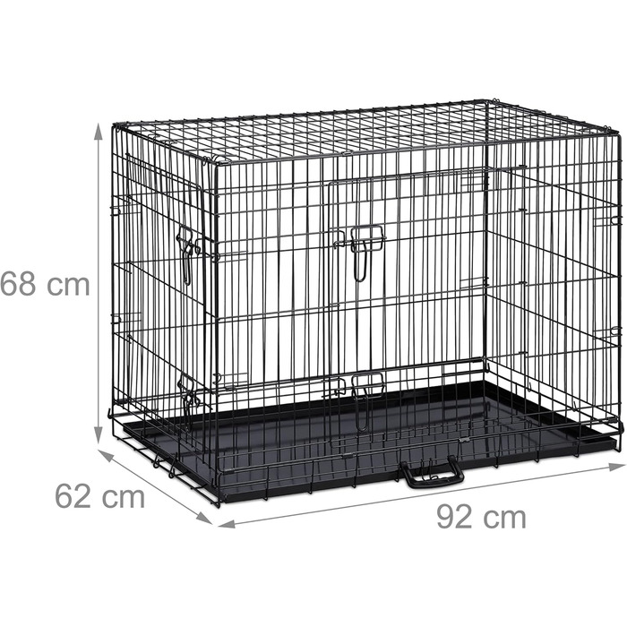 Клітка для собак Relaxdays: для дому та автомобіля, HBT 87x122x80 см, сталева, чорна, з ручкою та двома дверцятами (розміри 62x92x68 см)
