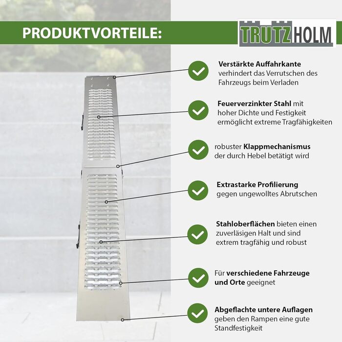 Рампа для навантаження TRUTZHOLM, 189 см, 200 кг, сталь, сіра, з рифленням