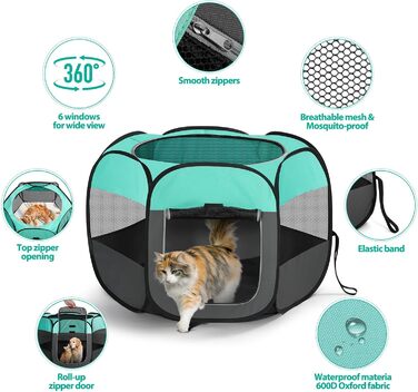 Клітка-біговий вольєр для цуценят та тварин, складана, 110x110x60 см, зелена