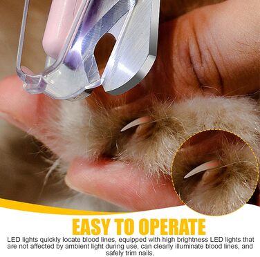 Набір для стрижки кігтів домашніх тварин з LED-підсвічуванням 2 в 1: стрижка та шліфування для собак та котів (рожевий+білий)