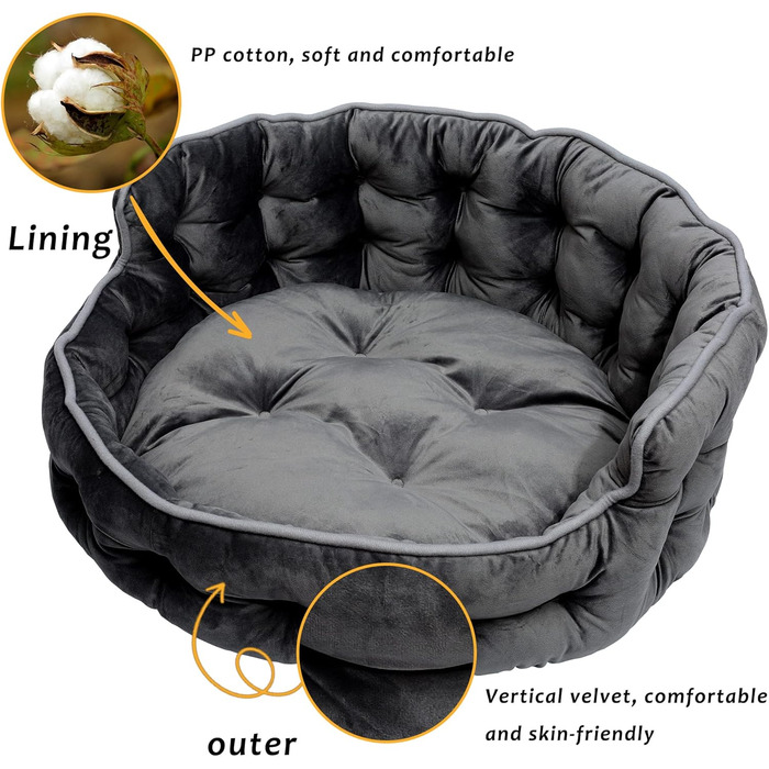 Кругле ліжко для собак та котів, чорне, 60 см, зручне та м'яке, з антиковзною основою, легко миється