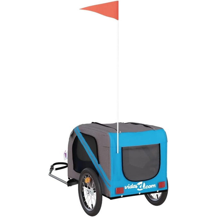 Причіп для собак vidaXL, причіп для собак з відбивачами та прапорцем, вантажопідйомність 45 кг, Oxford-тканина, залізо (Блакитний, 125 x 63 x 66 см)