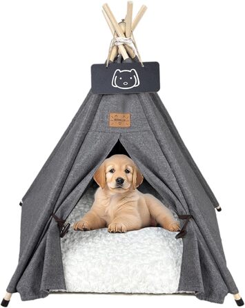 Намет для тварин Tipi: будиночок для собак та котів з м'яким лежаком (60x60x70 см, сірий)