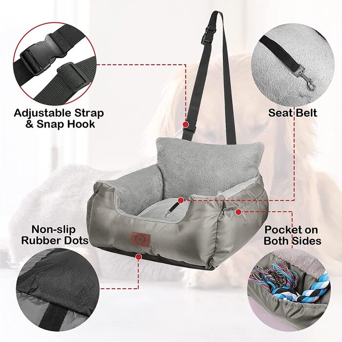 Автокрісло для собак та котів Fareyy, підставка для тварин, переноска для подорожей, з сумкою та страхувальним ременем, водовідштовхувальне, тепле, плюшеве, срігау