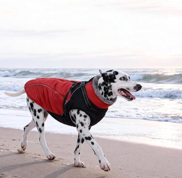 Водонепроникний зимовий одяг для собак великих порід, з кріпленням для повідка, флісова підкладка, світловідбиваючі елементи (XXL), червоний