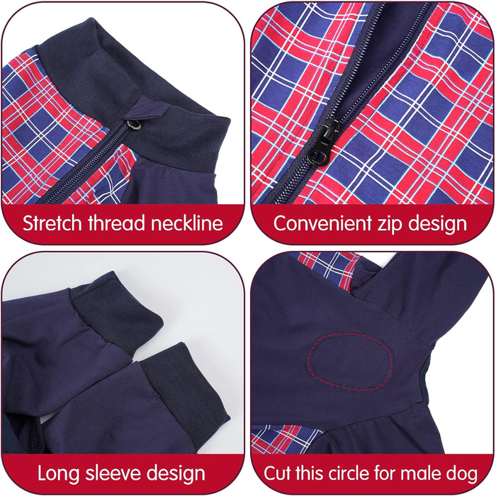 Корпус для собак після операції Heywean: знімна сорочка для собак з блискавкою, для собак після кастрації (для сук та самців), післяопераційний одяг для собак, піжама для собак (XXXL, червоний в клітинку)