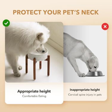 Набір керамічних мисок для собак великих порід з підставкою з акації (21 см), 1800 мл, колір Арктичний білий