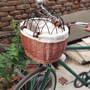 Плетенний велосипедний кошик з лози, водовідштовхувальний, для котів та собак, багатофункціональний з металевою сіткою, легкий в установці