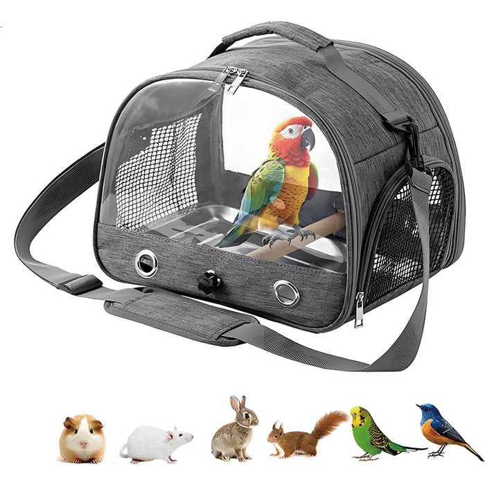 Транспортна сумка для папуг, переносна сумка для птахів з підставкою та підносом з нержавіючої сталі, легкий рюкзак для папуги, складана переносна коробка для птахів, переносна сумка для маленьких птахів, для папуг (сіра)
