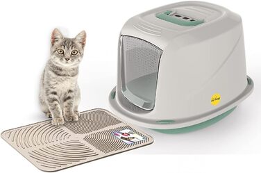 Набір для котячого туалету CatCentre з ковпаком, Jumbo, з лотком, ковшем, фільтром з активованим вугіллям, ручкою (M, зелений + кремовий мат)