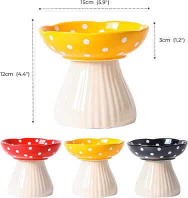 Підвищений годівниця для котів, керамічна миска у формі гриба, широка та плоска миска для котів на підставці, миска для котів, що запобігає блювоті, миска для кошенят та літніх котів (жовта)