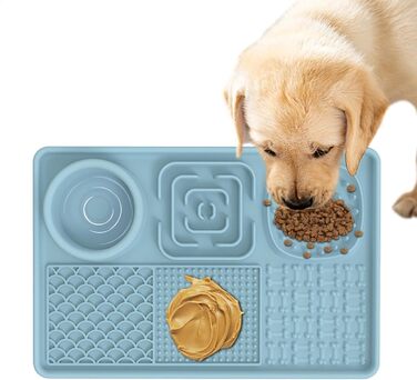 Килимок для собак та котів з силікону з присосками, антипригарний, для ласощів та розваг (Блакитний)