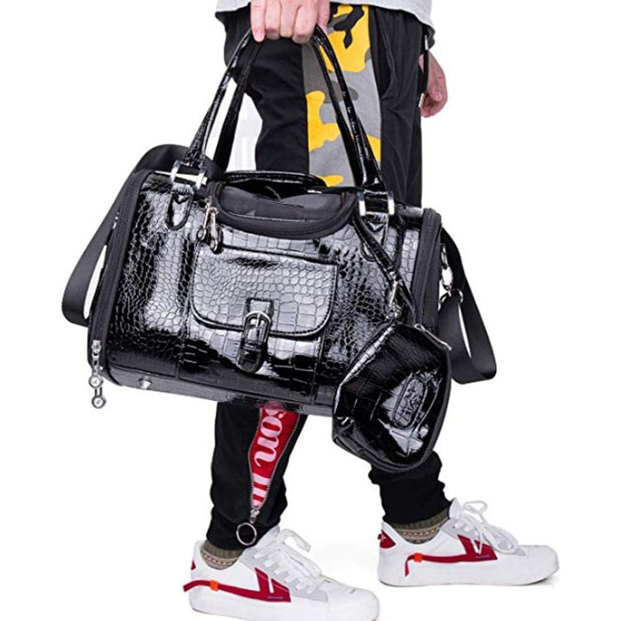 Переноска для собак та домашніх тварин PJDDP, чорна, S - сумка-переноска з PU-шкіри для подорожей та прогулянок