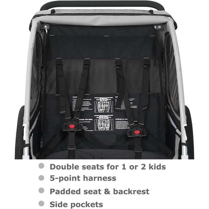 Дитячий причіп Tiggo S2 2-в-1 з підвіскою та поворотним з'єднанням 360° (Сірий)