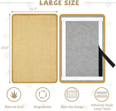 Килимок для котів Graciadeco з сизалю, 60 x 40 см - захист меблів