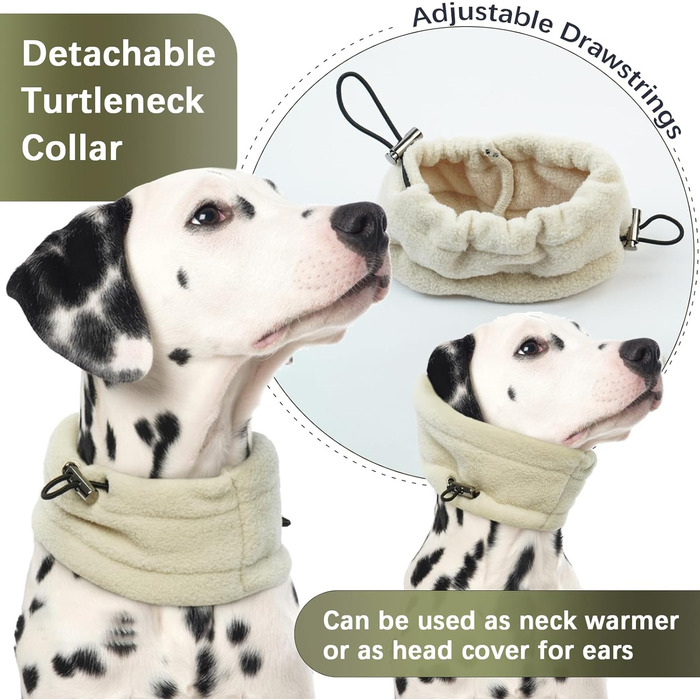 Теплий зимовий пуховик для собак PUMYPOREITY з віднімним коміром-гетром, флісова жилетка для маленьких та середніх собак (Бежевий, L)