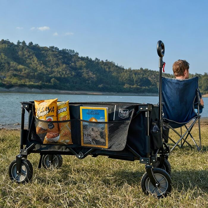 TIMBER RIDGE XXL: Садовий візок-трансформер з кишенями та тримачем для напоїв, для всіх типів місцевості, чорний