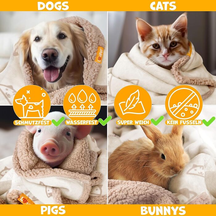 Водонепроникний плед для собак, флісова ковдра для тварин, ковдра для котів + 3 іграшки для жування, для середніх та великих собак, котів, 152 x 127 см, XL, ручне прання, двосторонній чохол для дивану, захисний, Бежевий XL (152 x 127 см)
