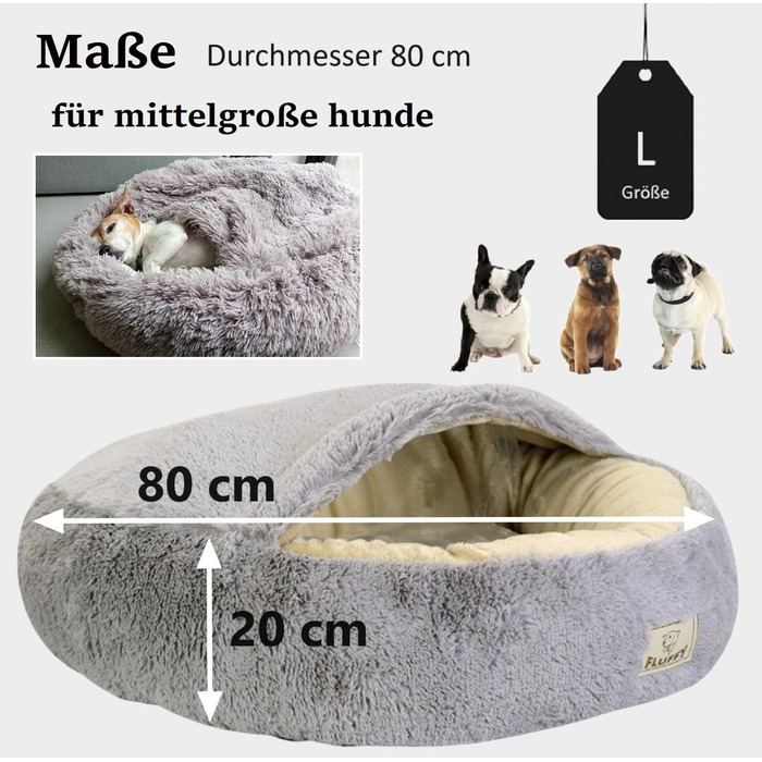 Кругле ліжко для собак та котів Donut, Ø 60 см, з дахом, плюшеве, для маленьких та середніх порід