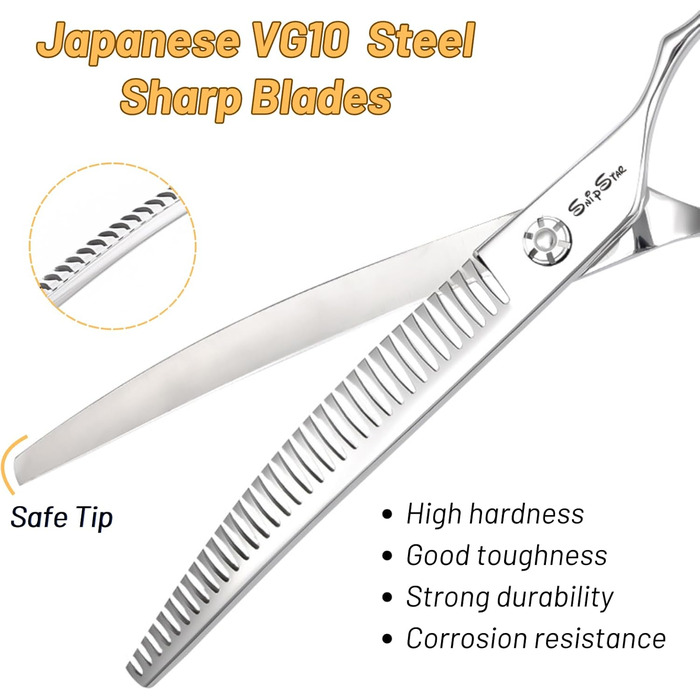 Професійна вигнута ножиця для грумінгу домашніх тварин 7.5 дюймів (25 градусів) з 35 зубцями, коефіцієнт розрідження 65%, високоякісна грумерська ножиця