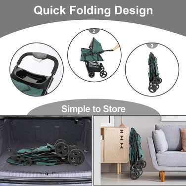 Дитяча коляска для собак та котів, універсальна, з 4 колесами, легко складається, зелена