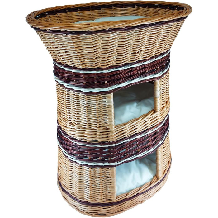 Плетене котяче ліжко з лози, 3-ярусне, з подушкою бежевого кольору