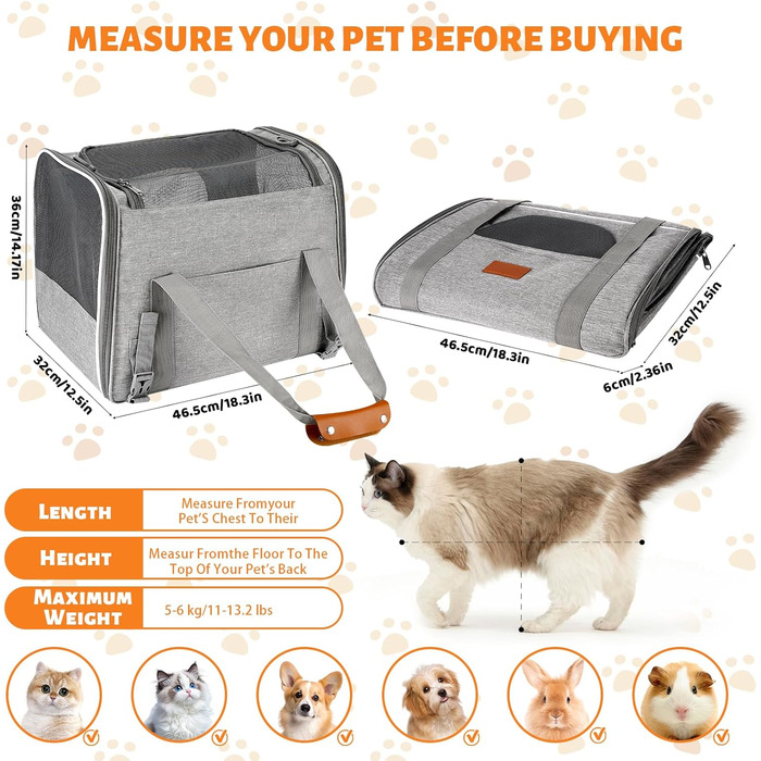 Транспортна сумка для кота/собаки Lociban, складана переноска для тварин до 7 кг, ідеальна для подорожей