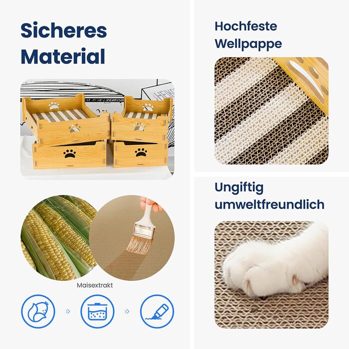 Кігтечка для котів з гофрокартону, велика, XXL, коробка-ліжко, кігтешкребок для котів, килимок для кігтів, з високоякісного гофрокартону та дерева, подарунок для любителів котів, жовто-білі смуги (натуральний колір, 38,5x30x15,5 см)