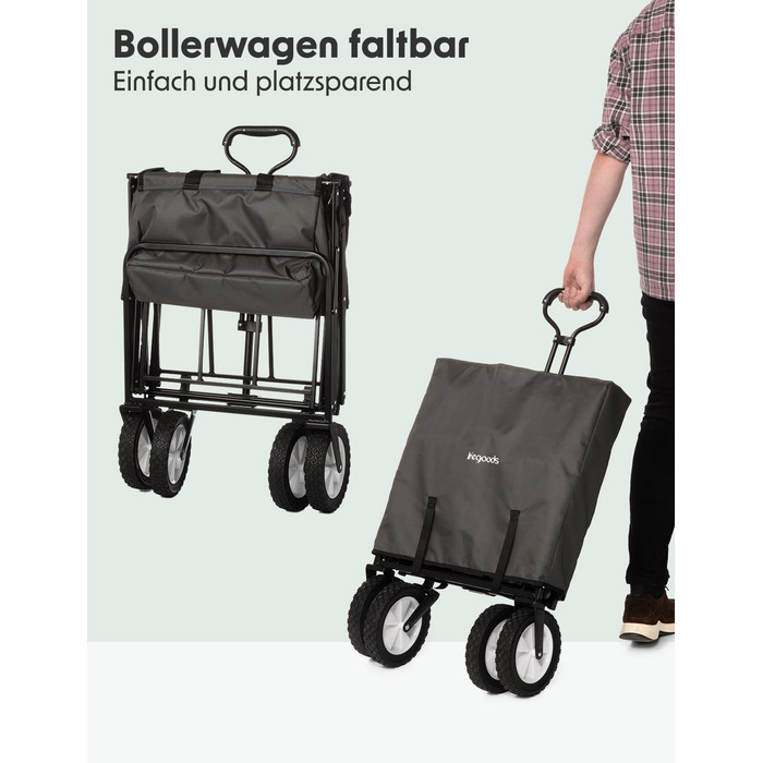 Візок-тачка LifeGoods розкладний сірий – 98x45 см, 94 л, поворотні колеса