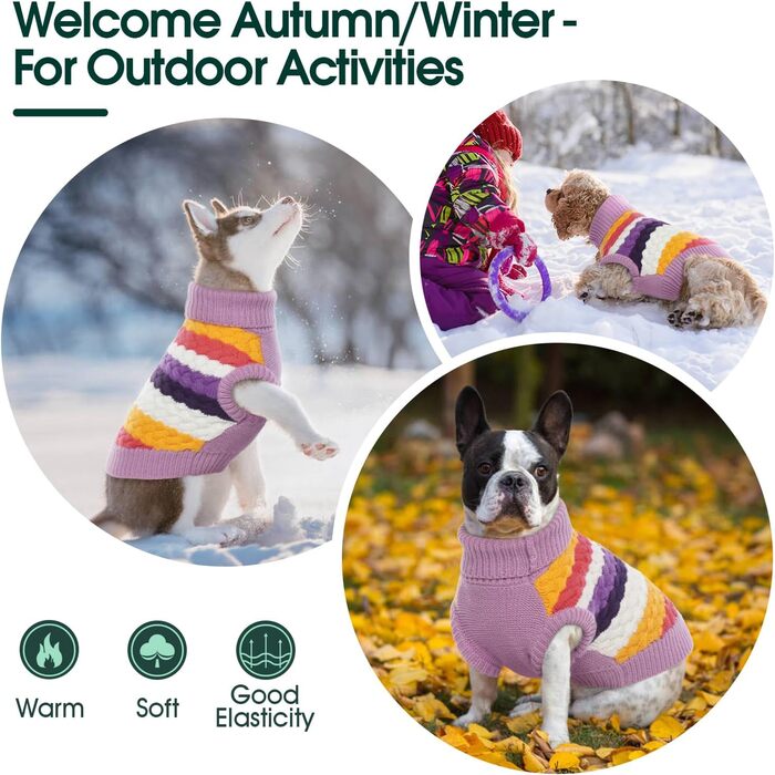 Теплий пуловер для собак Kuoser - для маленьких та середніх собак, фіолетовий фліс, зимовий одяг для собак L фіолетовий