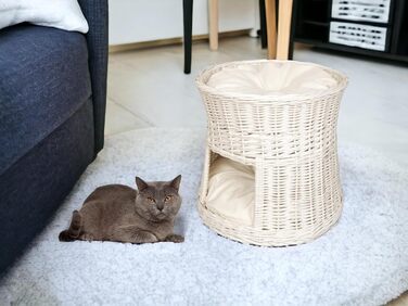 Кігтеточка-будиночок для котів, 50 см, з подушкою, з плетеної лози, двоярусна, для дому