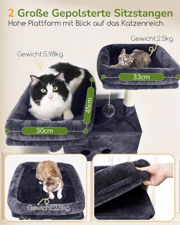 Комплекс для котів Globlazer XXL (204 см) для 3-5 великих котів, темно-сірий: будиночки, платформа, гамак, іграшки