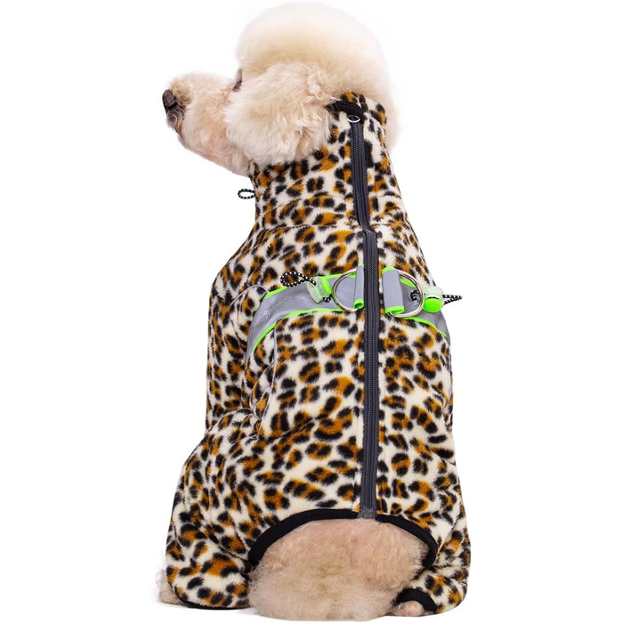 Зимовий теплий костюм для собак, флісова куртка з регульованими лапами та D-подібним кільцем, для маленьких собак, колір Батик Блакитний, розмір S (X-Small, леопард)