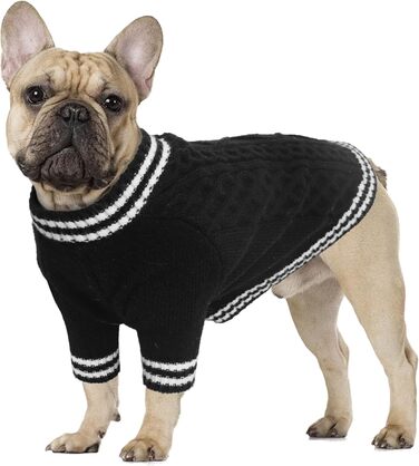 Вовняний пуловер для собак LiebeDD з V-подібним вирізом, чорного кольору, для дрібних та середніх порід, ідеально підходить для такс та грейхаундів (M)