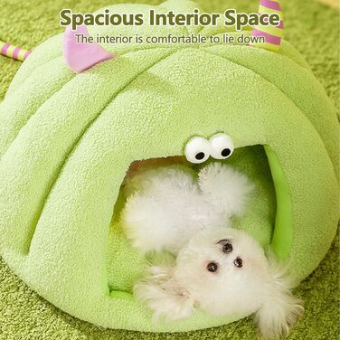 Кішка-будинок Galatée, тепле ліжко-будинок для котів та собак, м'яке ліжко для собак, затишний іглу для собак, миле картун-кімнатко для котів, ліжко для домашніх котів (L, Зелений) L Зелений