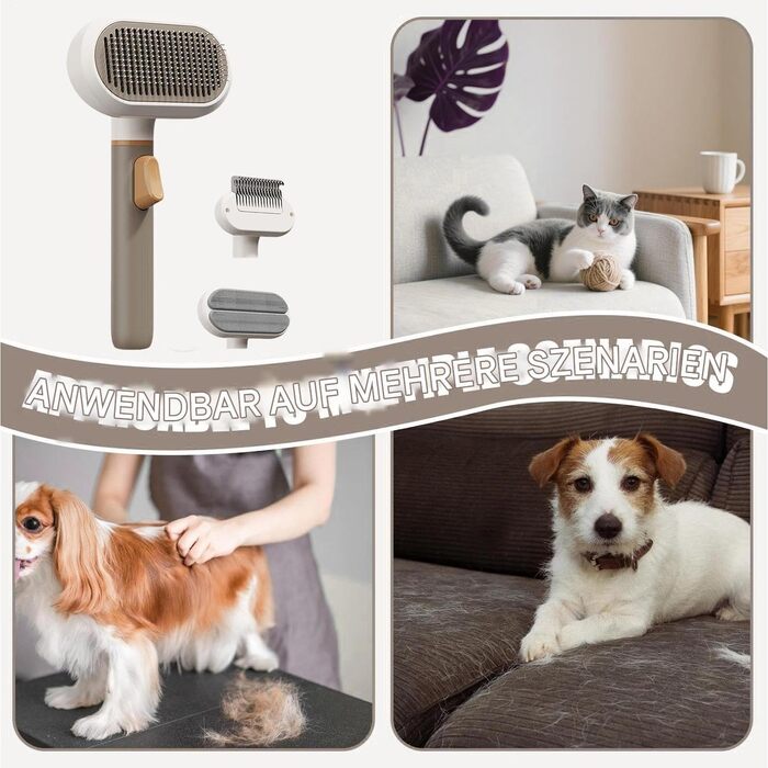 Щітка для собак з довгим та коротким волоссям, 3 насадки | Інструмент для догляду за шерстю | Для миття, видалення шерсті, підходить для дому, квартири, офісу