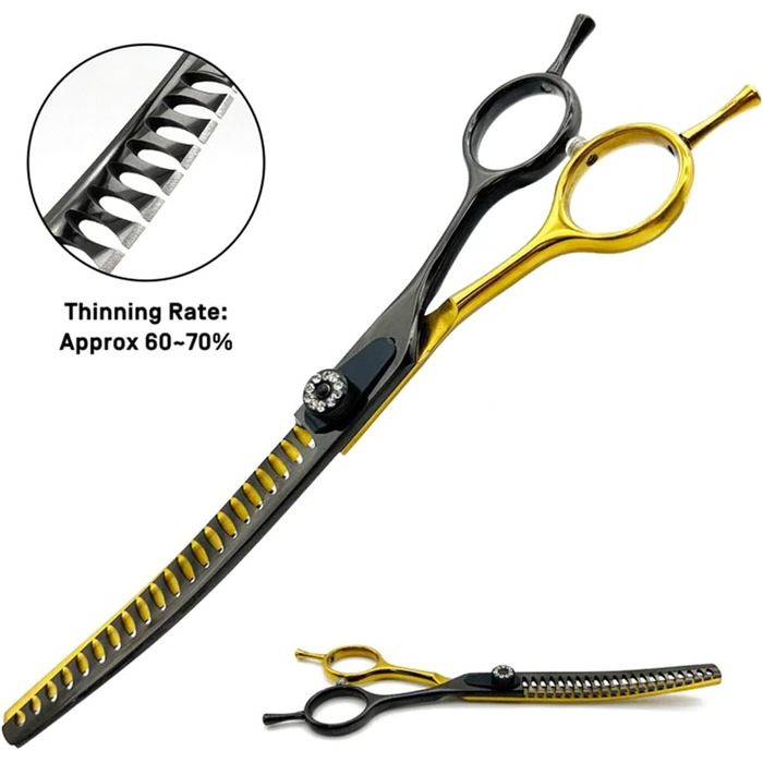 Професійна філірувальна ножиця Profi 7,5 дюймів для собак, котів та інших домашніх тварин. Ножиці для грумінгу з регульованим гвинтом, нержавіюча сталь 440C (тонке розрідження 60%-70%)