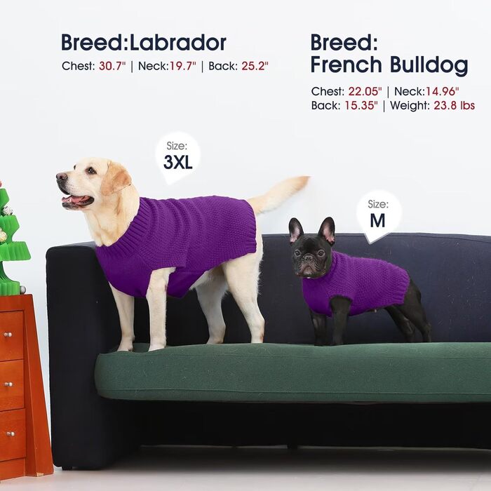 Теплий зимовий пуловер для собак IECOii, теплий пуловер для собак середнього та великого розміру, флісова куртка для собак, зимовий одяг для собак, світшот для собак (Medium, фіолетовий)