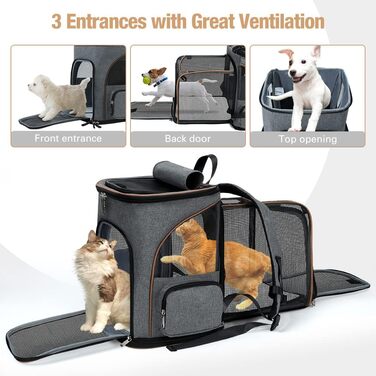 Рюкзак для кота та собаки Lekesky Groß XL (36x31x42 см), сірий. Розширюваний рюкзак-переноска для тварин до 8-10 кг з внутрішнім поводком та двома килимками.