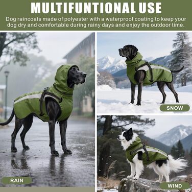 Водонепроникний дощовик для собак Oslueidy, з капюшоном, для малих, середніх та великих собак, цуценят, S-XXL (Зелений, L)