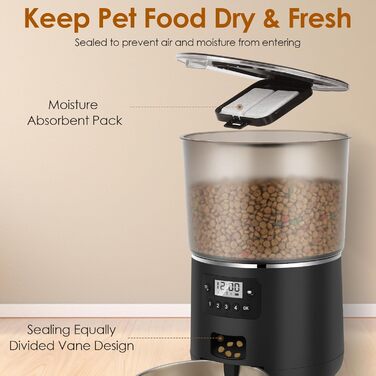 Автоматичний годівник для котів Apritsce 4L з нержавійною чашею та таймером, 1-4 прийоми їжі на день