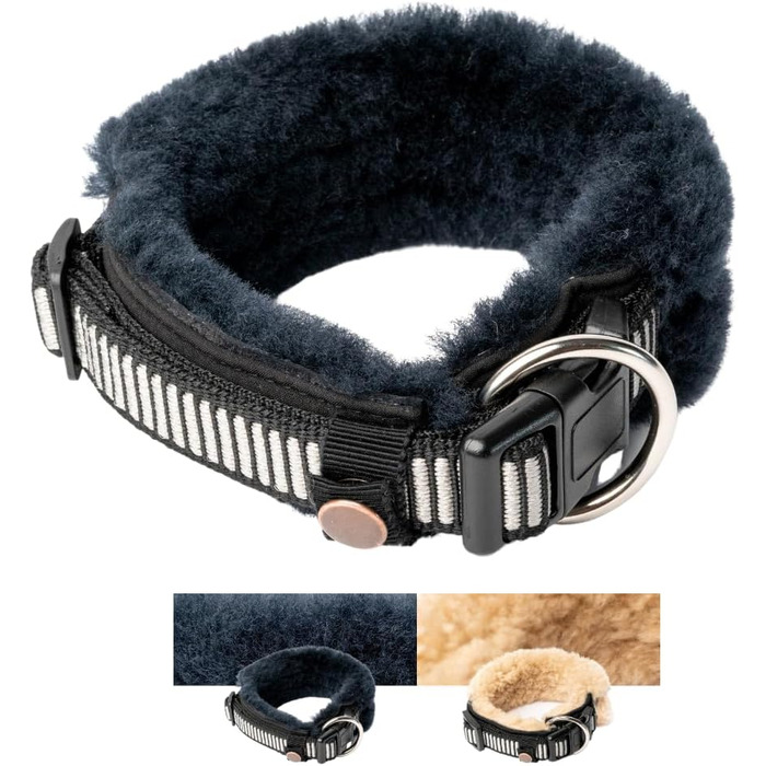 Інноваційний нашийник для собак CHRIS з ланолінової вовни, зменшує випадіння шерсті, з підкладкою, світловідбиваючий, регульований, для собак малих, середніх та великих порід, розміри M (35-45см), L (45-55см), XL (55-65см), колір антрацит