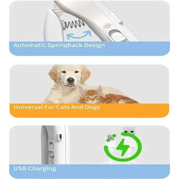 LUCKKY 2-в-1 тример для нігтів домашніх тварин: стригун та шліфувальник для собак та котів з LED-підсвіткою