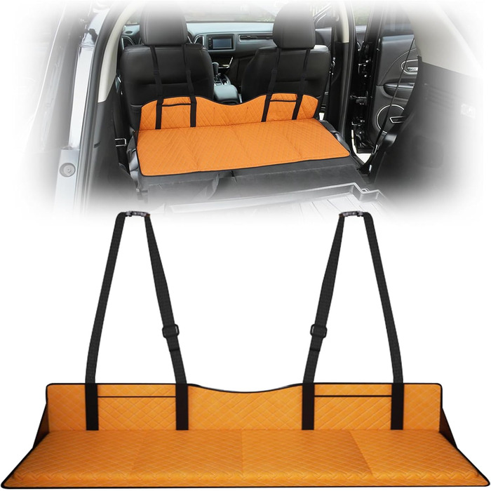 Розширювач для заднього сидіння автомобіля, розкладна платформа для сну, універсальний для SUV, MPV та компактних авто (оранжевий, шкіра)