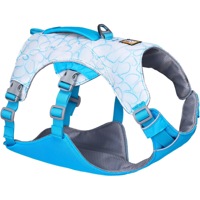 Шлейка Swamp Cooler від Ruffwear для собак з ручкою, легке прохолодне спорядження для собак, регульована, міцна та охолоджуюча, 2 петлі для повідків, Biolumin Blue (Small, 56-69 см)